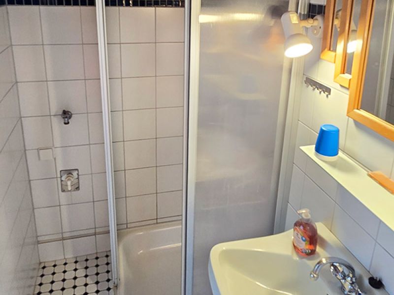 Badezimmer mit Dusche und WC in der Ferienwohnung 2 Skant Turnersee